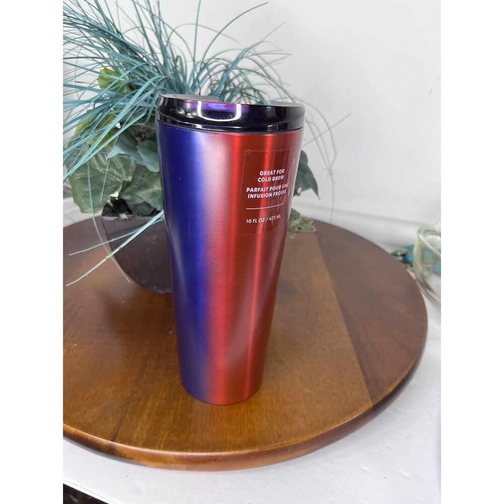 STARBUCKS Stainless Steel Travel Tumbler Purple Orange Metallic Cold Bev New - Picture 4 of 7
